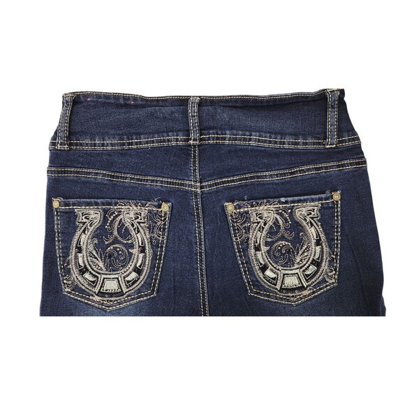 Hydraulic Women High Rise Embroidered Bootcut Jeans Size 7 Blue Bling Horseshoe - Picture 5 of 8